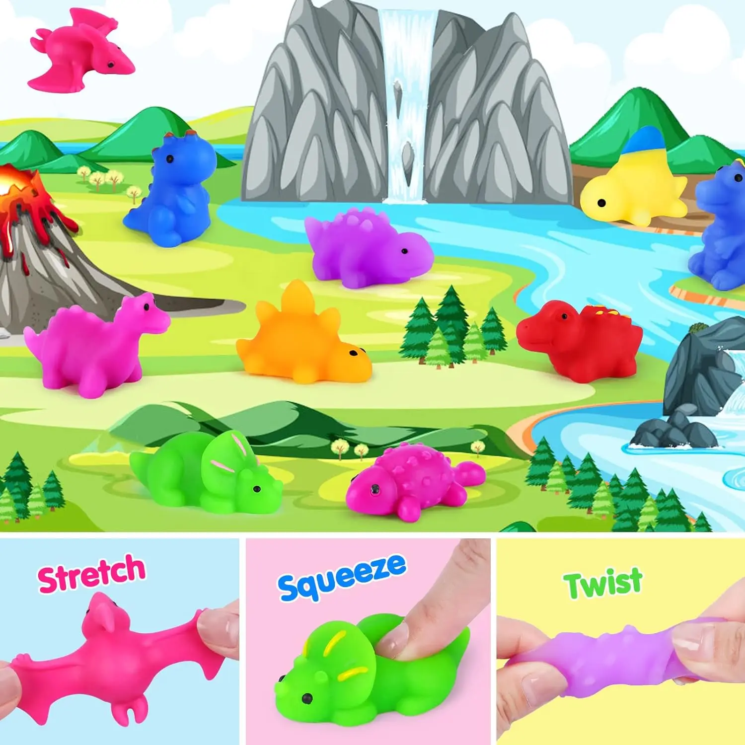 12/24pcs Dinosaur Kawaii Squishies Mochi Squishy Toys Stress Relief Toys for Kids Boys Girls Animals Party Favors Birthday Gifts