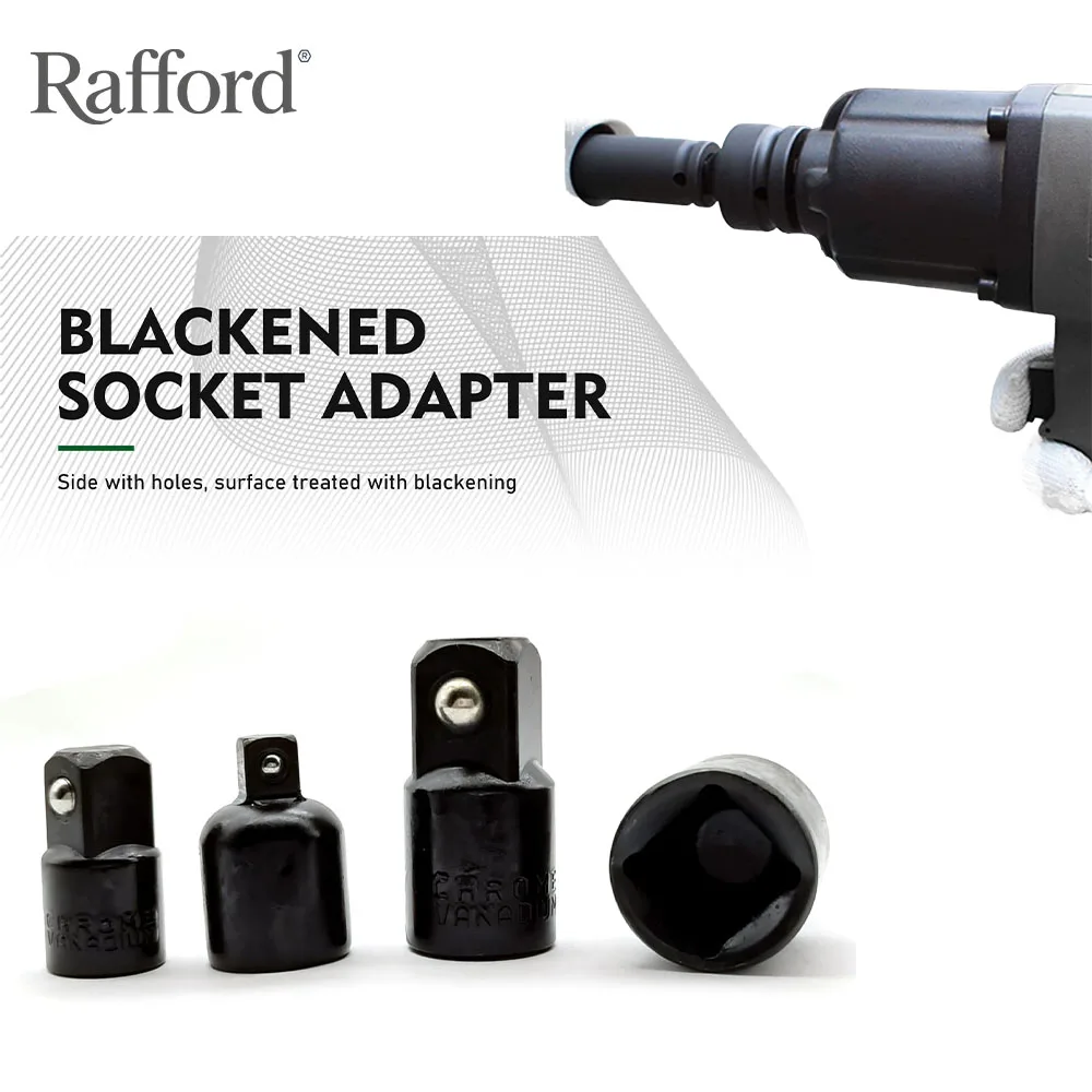 Rafford 4-Piece Impact Socket Adapter and Reducer Set - Universal Rotary Drive Conversion Kit for Socket Wrenches (Black)