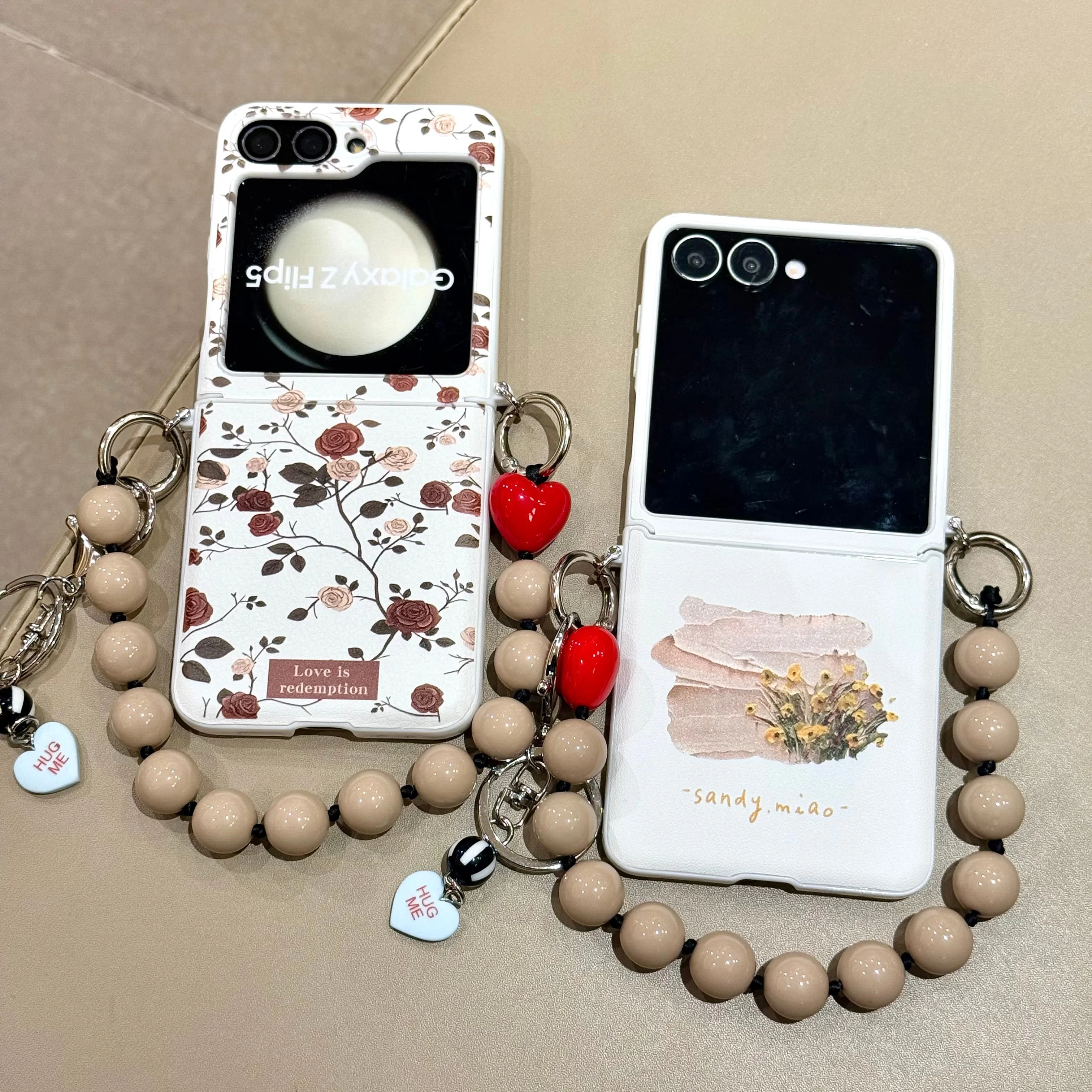 

Back Cover For Samsung Galaxy Z Flip 7 6 5 4 Flip Case Rose Yellow Flower Floral Wristband Bracelet Chain Shockproof Phone Case