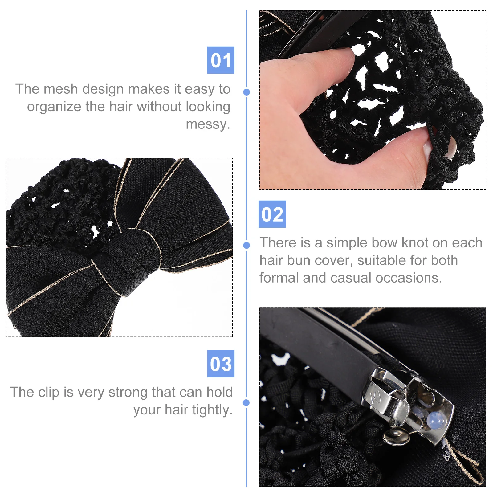 

2Pcs Elegant Women Hair Snood Net with Strong Bow Clip Professional Hair Accessories