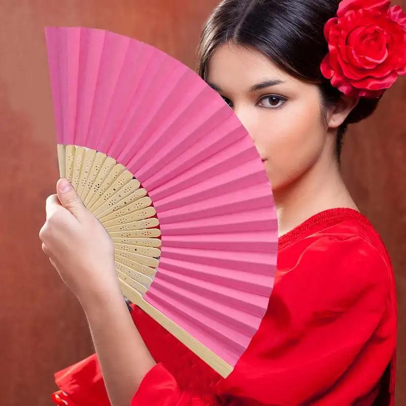 Hand Held Folding Fan Vintage Handheld Silk Folding Fans With Frames 8Inch Charming Elegant Retro Fan For Women Girls Dancing