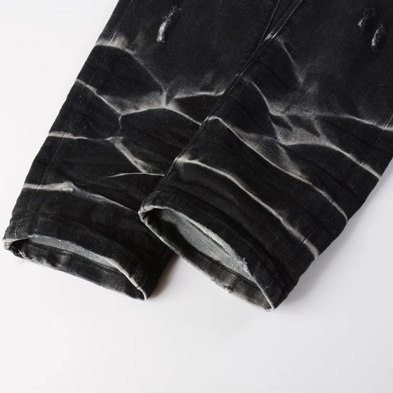 High Street Designer Fashion Men Jeans Retro Black Gray Stretch Slim Fit Patched Ripped Jeans Men Brand Hip Hop Y2K Denim Pants