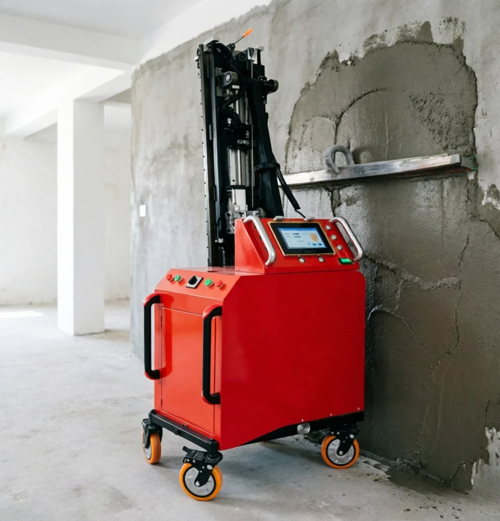 Wall Plaster Robot Vertical Self Lifting Wheeled Mobile Single Phase Motor Rural House Interior Cement Mortar Plaster Equipment