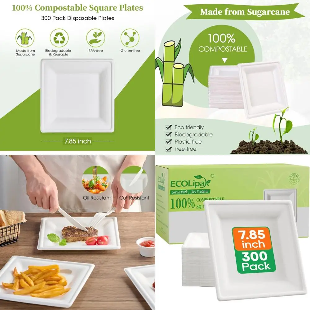 

Eco-Friendly 7.85 Sugarcane Paper Plates, 300 Pack, Heavy Duty for Parties & Everyday Use