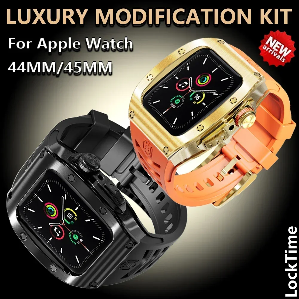 Luxury Modification Mod Kit for Apple Watch 9 8 7 Case Strap 45mm 44mm Metal Bezel Frame for iwatch Series 6 5 4 SE Accessories