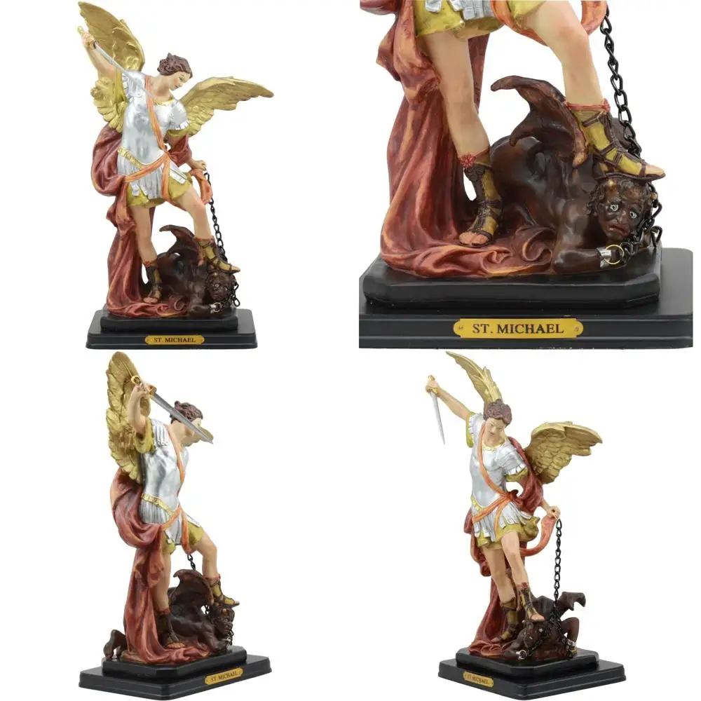 

Large 14 Archangel Michael Statue Slaying Satan, Brass Name Plate Base, Inspired by Guido Reni, Catholic Artwork