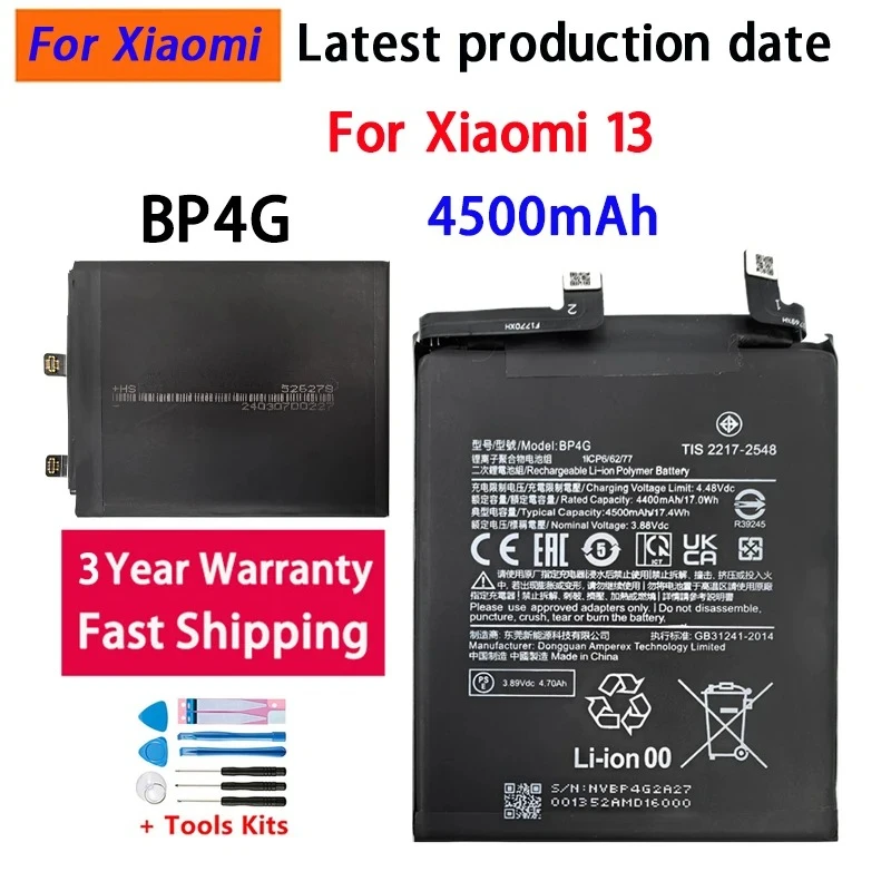 100%  Brand New Battery BP4G 4500mAh For Xiaomi Mi 13 High Quality Phone Replacement Batteries Bateria Batterij  + Tools