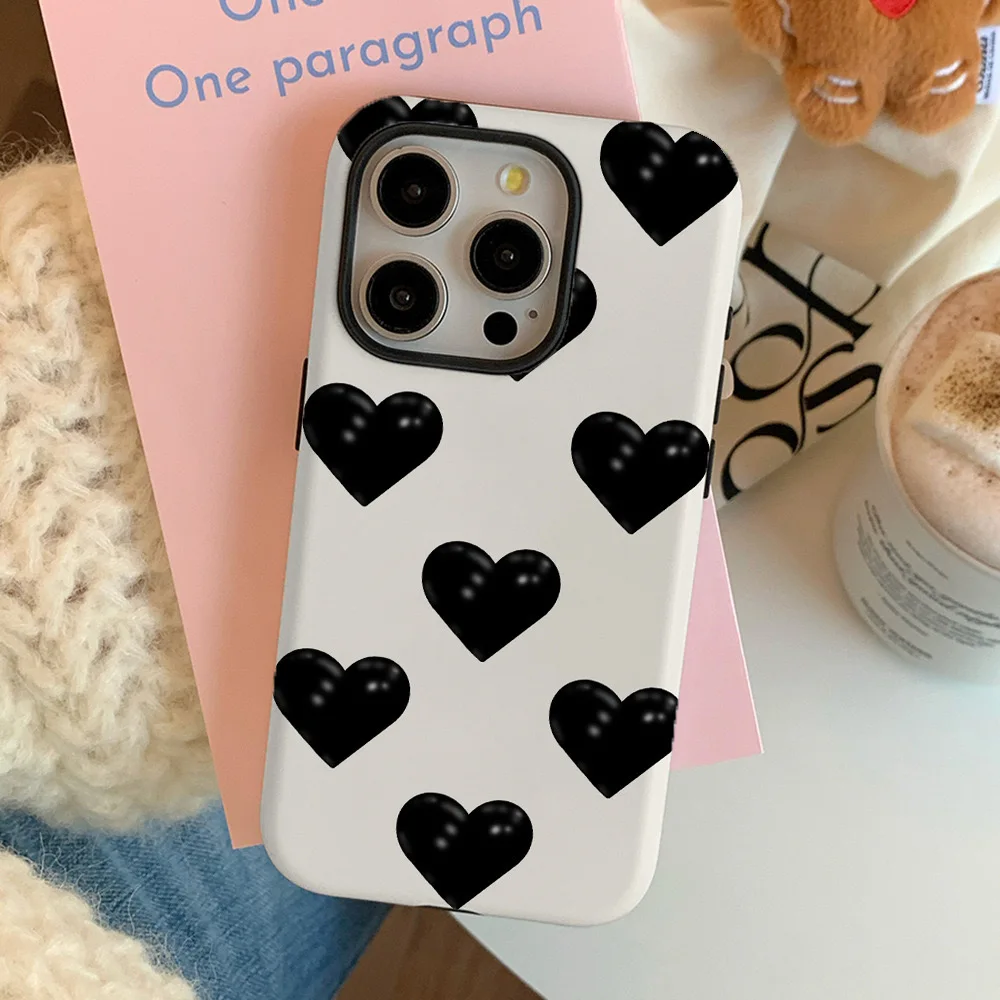 Black Full Screen Love Phone Case for IPHONE 16 15 PRO MAX 14 13 12 11 XS MAX Acrylic TPU Two in One Magnetic Mobile Phone Cases