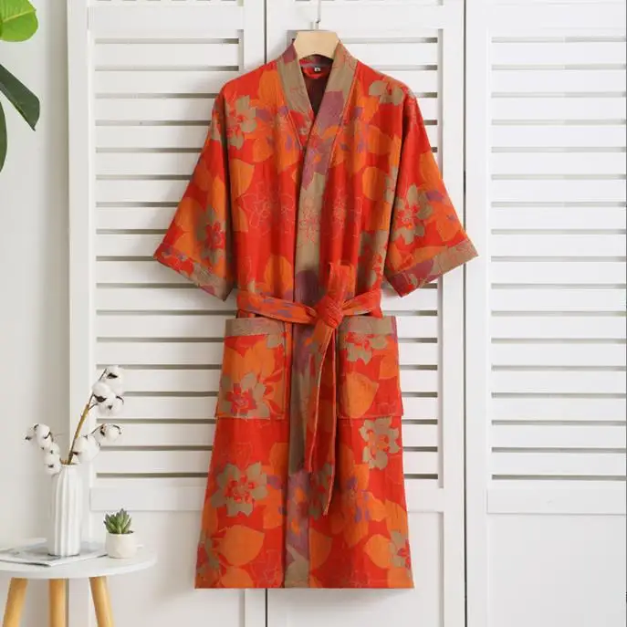 Cotton Gauze Print Kimono Robes Female Home Clothing Spring Summer New Loose Fitting Bathrobe Pajamas Casual Women Sleepwear