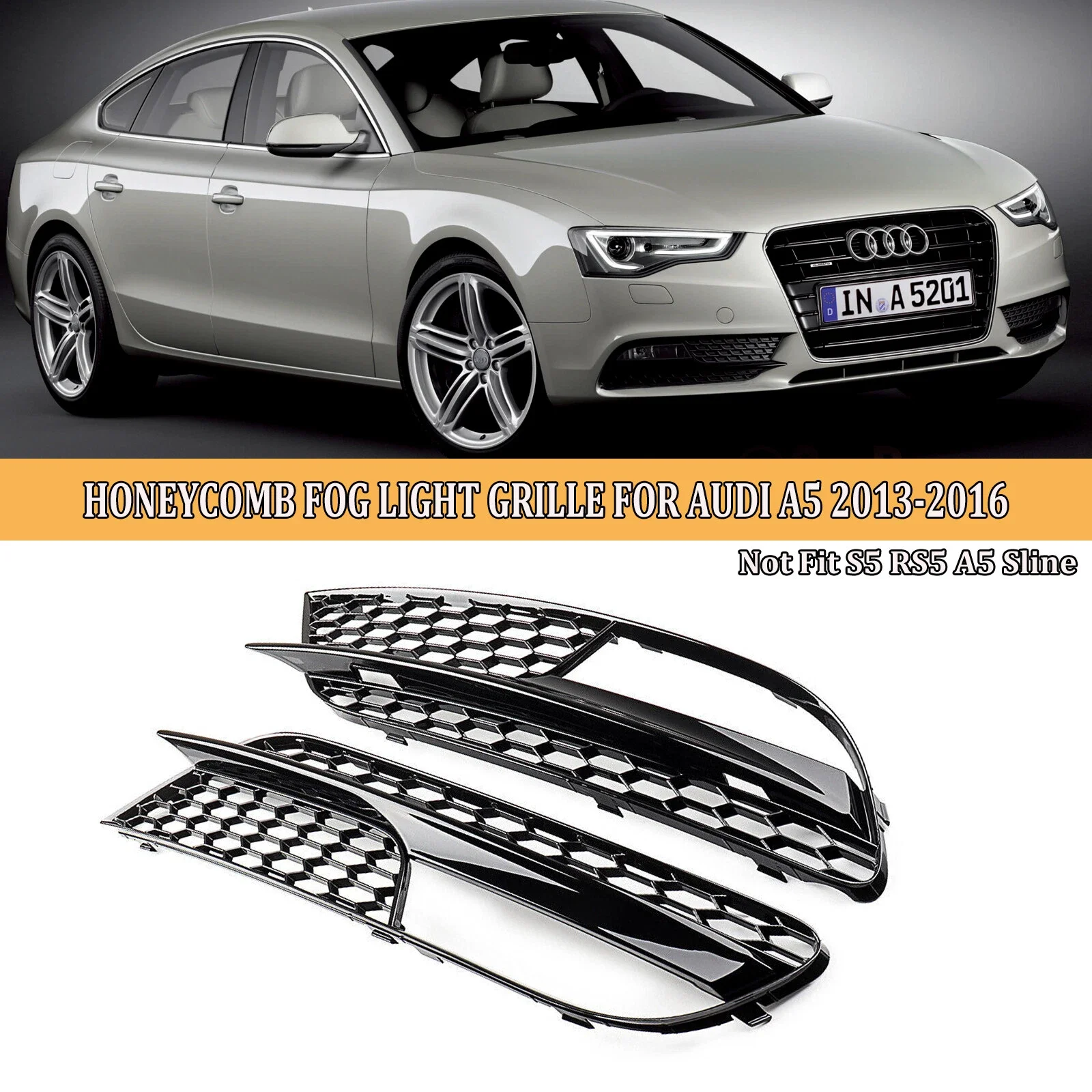 

Для Audi A5 2012 ~ 2015 2016 пара глянцевых черных сотовых противотуманных фар, решетка, ABS, передняя противотуманная фара, крышка 8T0807681H 8T0807682H