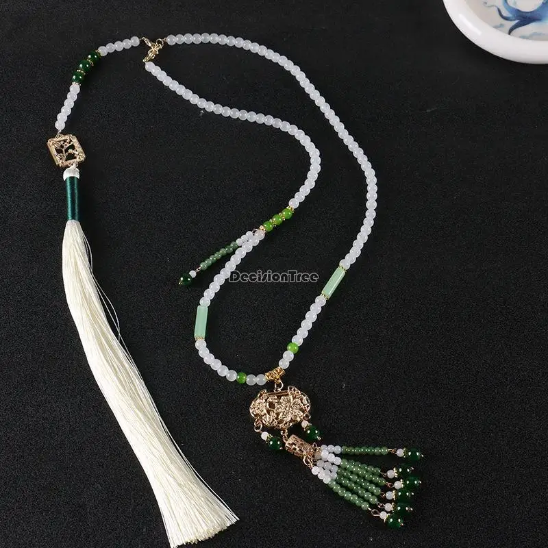 2023 new long chinese traditional ancient style necklace hanfu bead tassel accessory elegant retro style qipao accessory s578