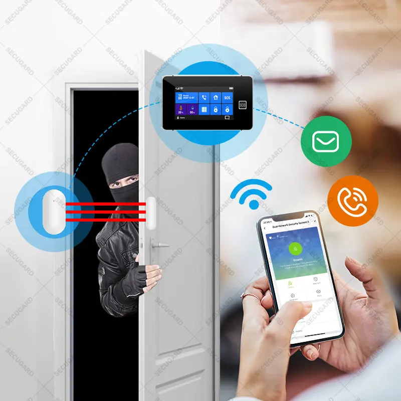 Tuya WiFi GSM Home Security Alarm System 433MHz Wireless Detektor Smart Einbrecher TFT Farbe Bildschirm Host APP Control Alexa google