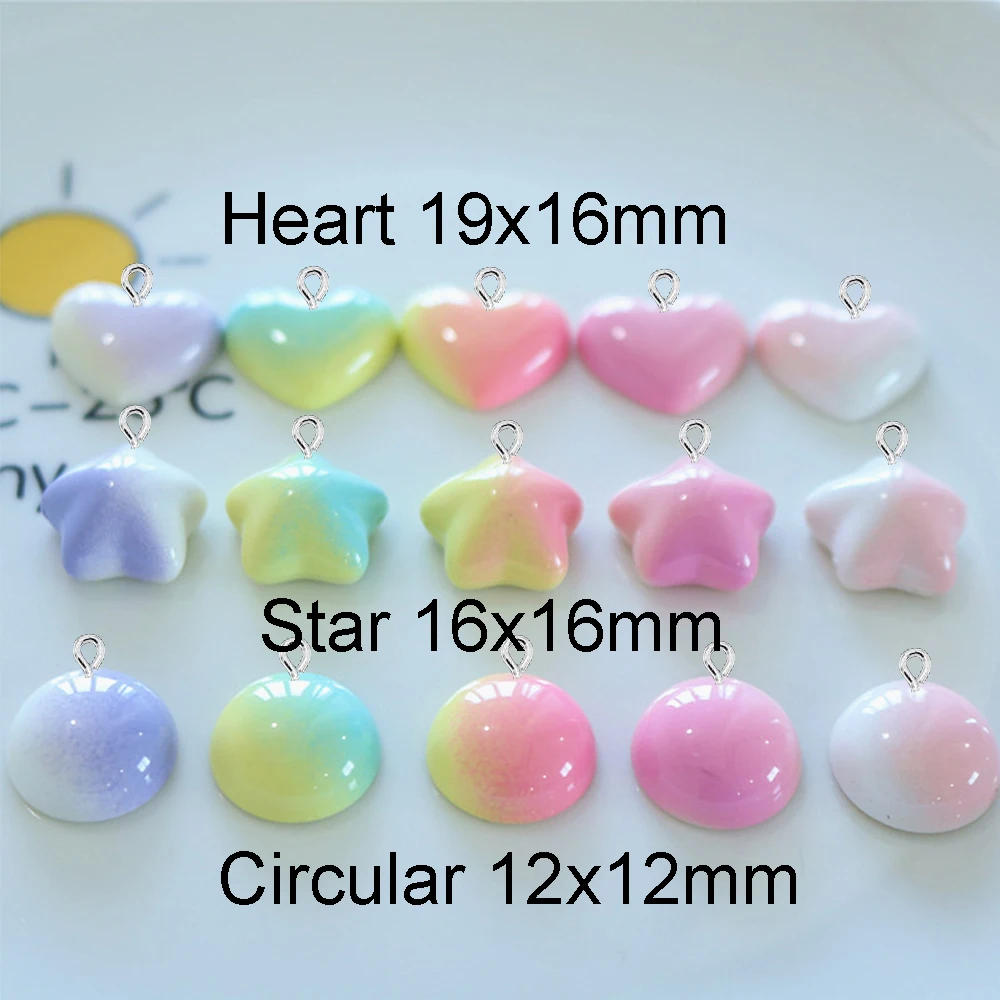 20PCS Shiny Gradient Heart Star Series Flat Back Charms For Earrings Bracelet Hairpin DIY Jewelry Pendants Decoration Accessorie