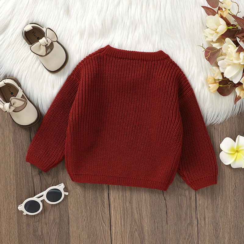 Autumn Baby Girls Sweaters Tops Winter Red Crew Neck Long Sleeve Knitted Newborn Infant Pullovers 1-3Y Spring Outerwear Knitwear