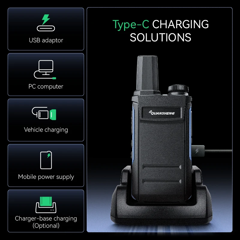 جهاز اتصال لاسلكي رفيع للغاية من Quansheng A1 جهاز بيجر محمول بنقرة واحدة متوافق مع التردد من النوع C شحن جهاز اتصال لاسلكي للسفر في الهواء الطلق