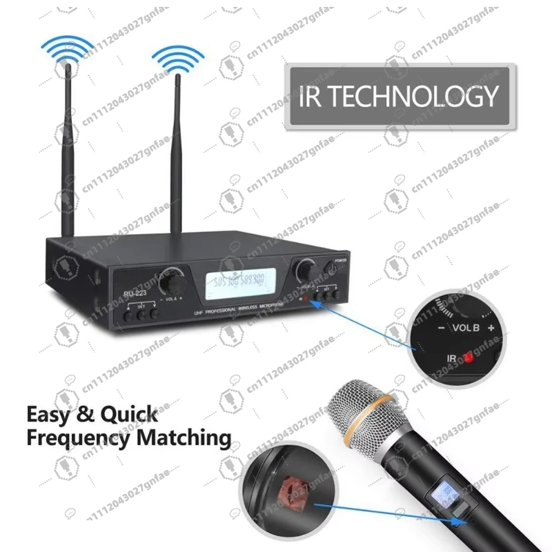 Hot Sale Portable PLL UHF Wireless Dynamic Headset Microphone Dual Channel Smartphone Compatible Metal Plastic Stand