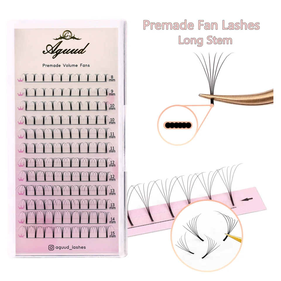 AGUUD Short Long Stem Premade Volume Fans Lashes 3D/4D/5D/6D bouquet Russian Volume Eyelashes Extension Bundles Faux Mink Lashes