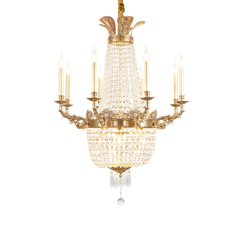 

European Style Banquet Hall Brass Crystal Pendant Lamp Vintage Wedding Decorative Dinning Room Copper Chandelier