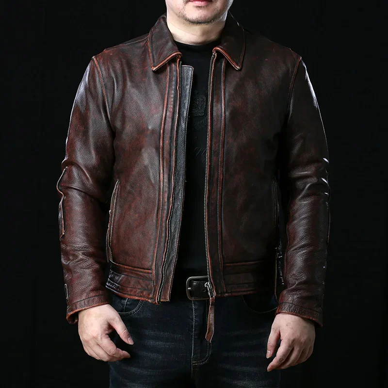 

YR!Free shipping.sales.Vintage brown Heavy leather jacket.men quality thick cowhide clothes.rider clothes