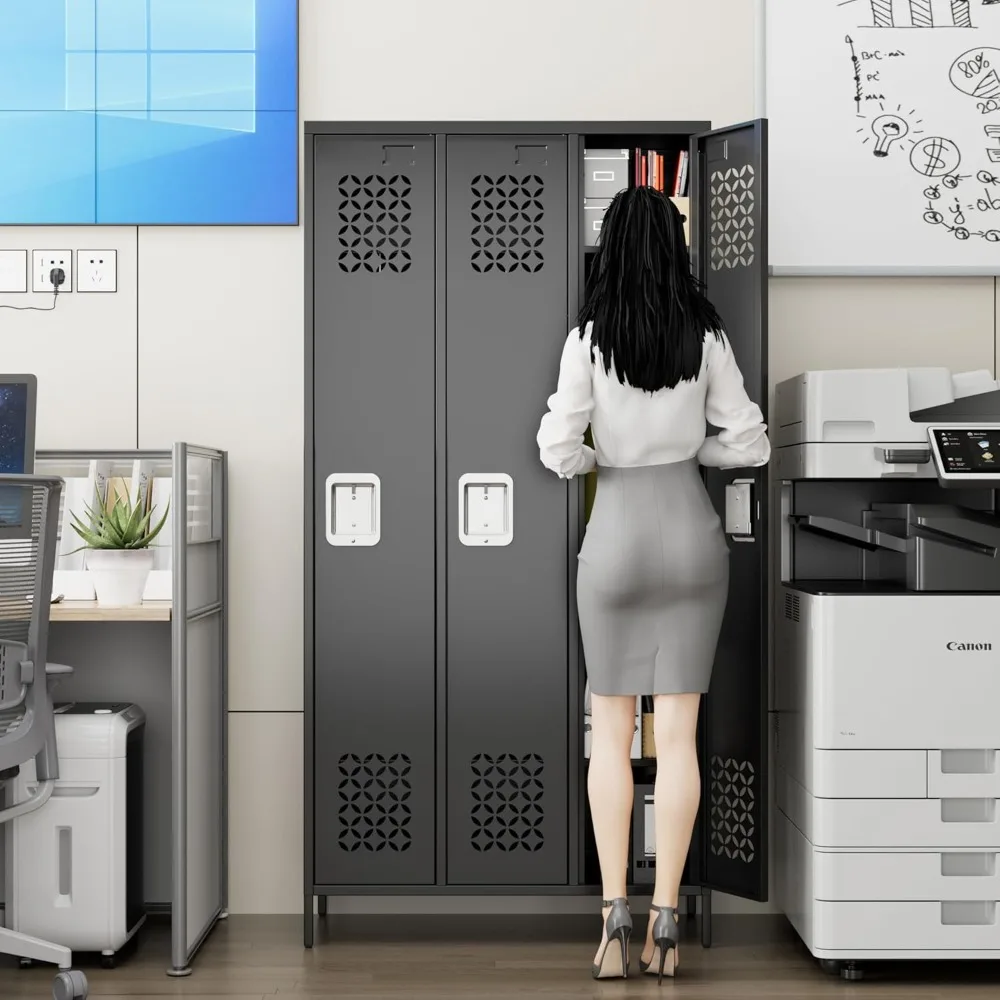 Tingkatkan Loker Logam untuk Kamar Tidur Gym Kantor Sekolah, Lemari Loker Penyimpanan Baja 3 Pintu untuk Karyawan, Loker Penyimpanan Industri