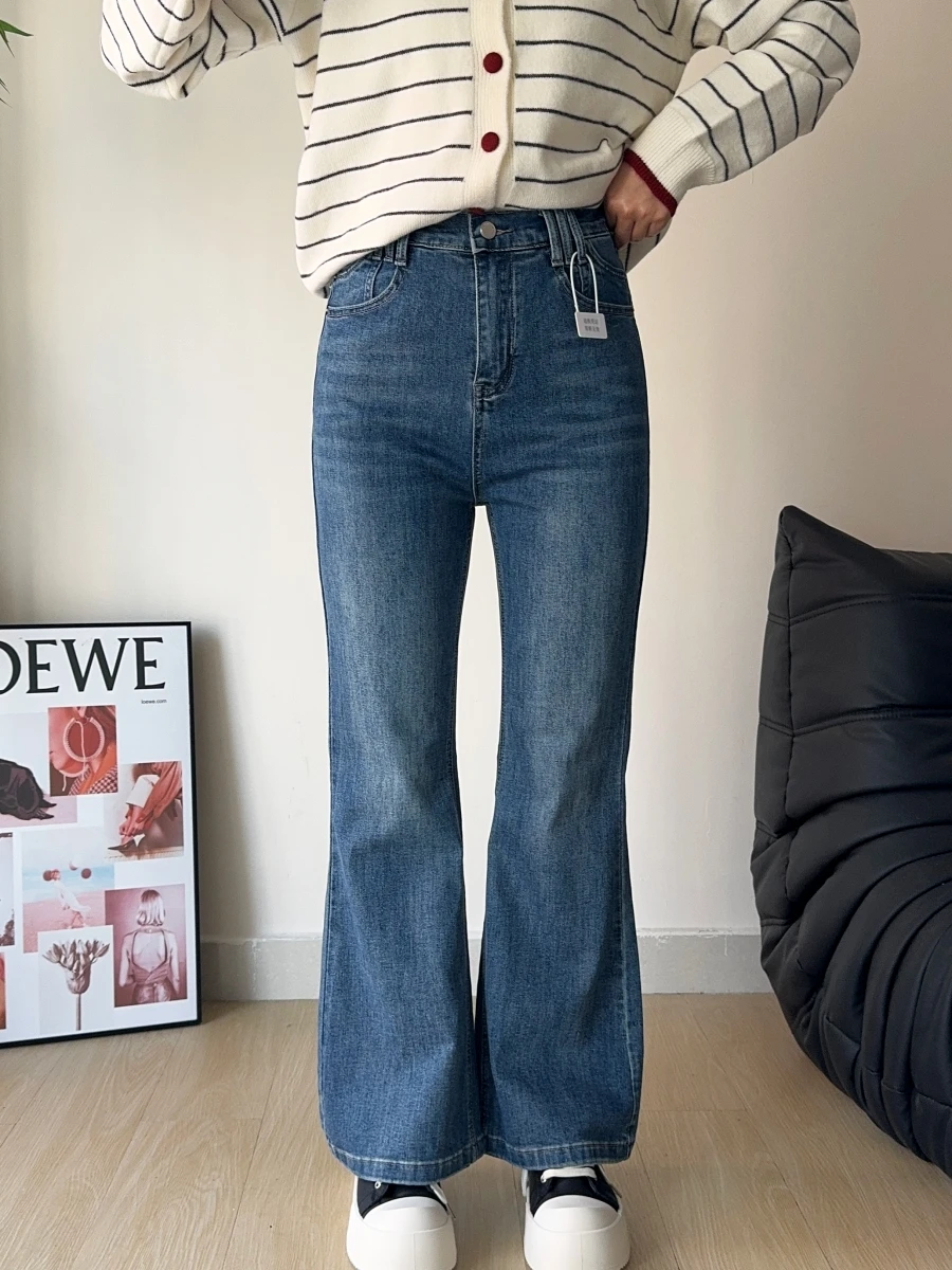 

High Waist Elastic Bell Bottom Jeans Women's Spring 2026 Slim Fit Versatile Slimming Wide Leg Jeans Cotton Stretch Denim