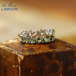 LAMOON Green Moss Agate Ring For Women Light Luxury Natural Gemstone Topaz Gold Plated S925 Sterling Silver Fine Jewelry Gifts