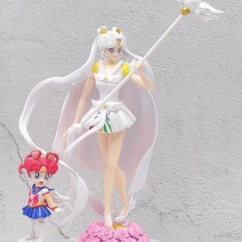 37cm Sailor Moon Anime Figure GK Tsukino Usagi ChibiChibi Sailor Cosmos Statue Pvc Action Figurine Collectible Model Toy Gift