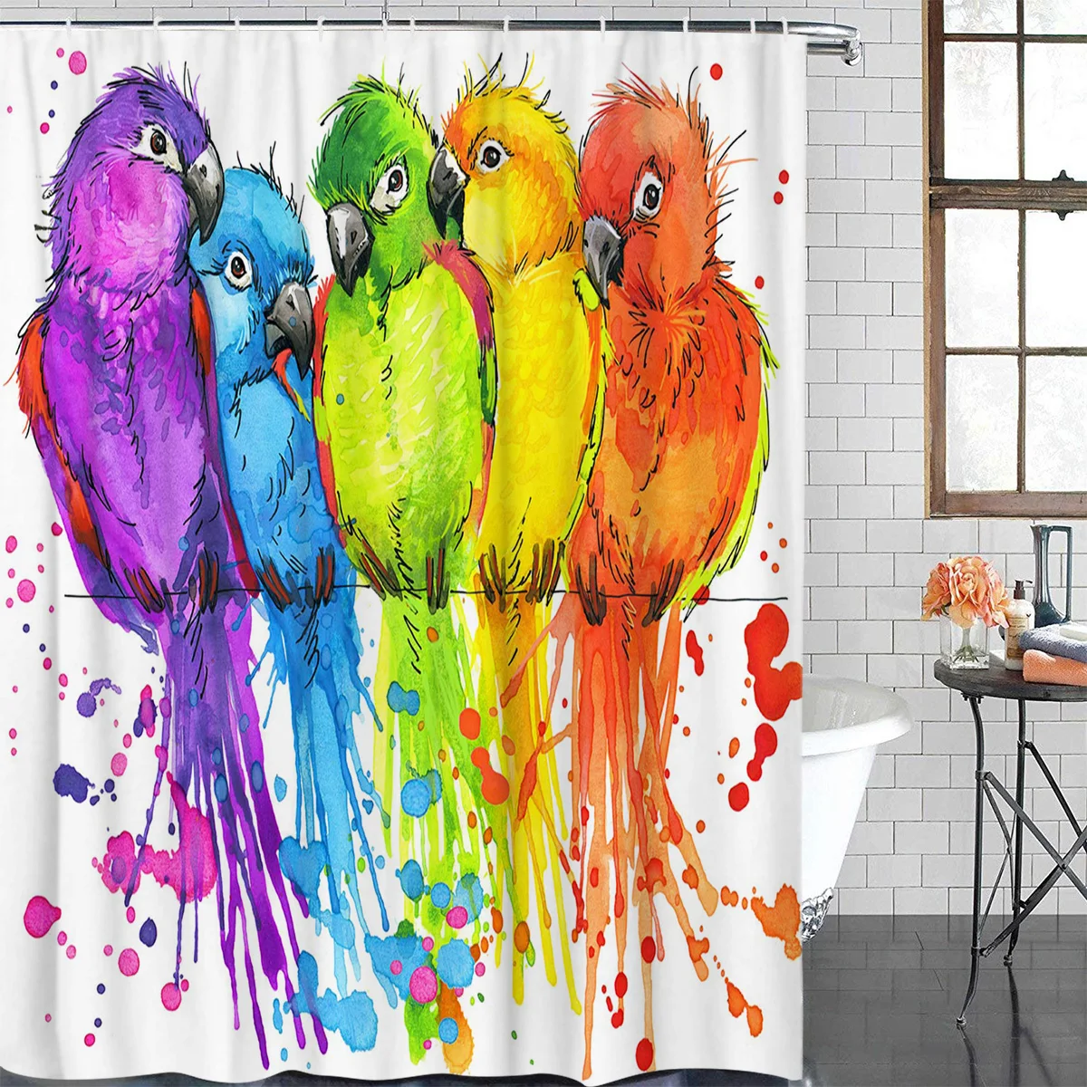 Beautiful Watercolor Bird Desert Waterproof Bathroom Decoration Shower Curtain With Hook Bathtub Curtains Bathroom Accessories