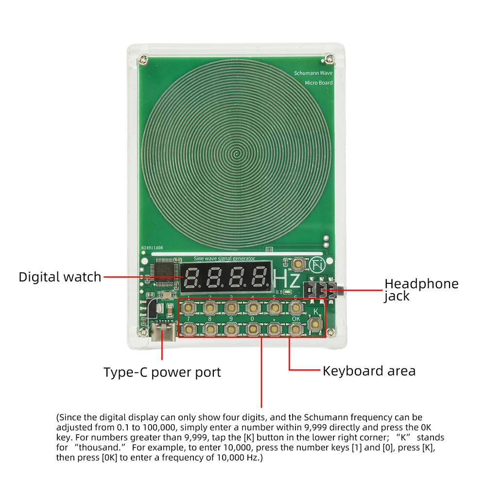 7.83Hz Schumann Waves Resonance Generator Ultralow Frequency Pulse Audio Resonator Type-C Interface 0.01Hz~100000Hz Adjustable