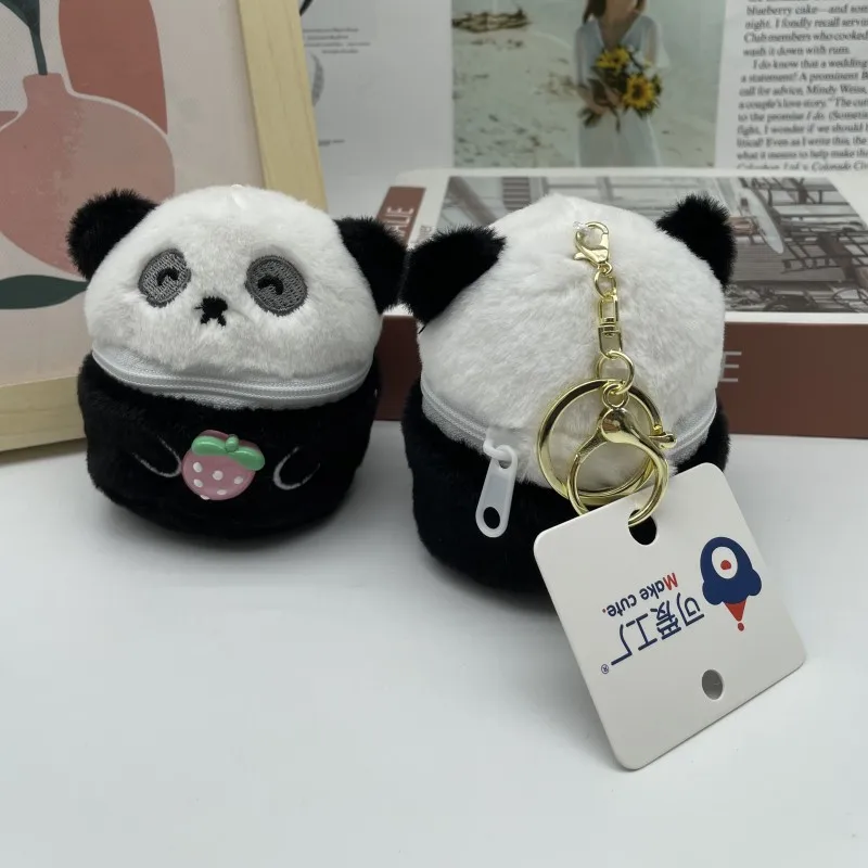 New cute black and white panda storage box plush creative doll keychain headset lipstick coin purse couple cool bag pendant