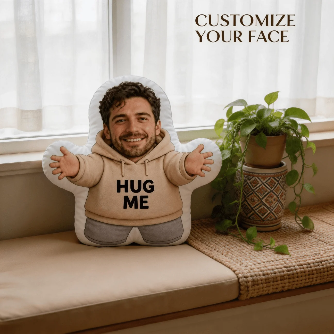 Custom Personalized Photo Face Pillow, Funny Expression Custom Shaped Decorative Cushion, 60CM Large Size Accent Pillow for Sofa
