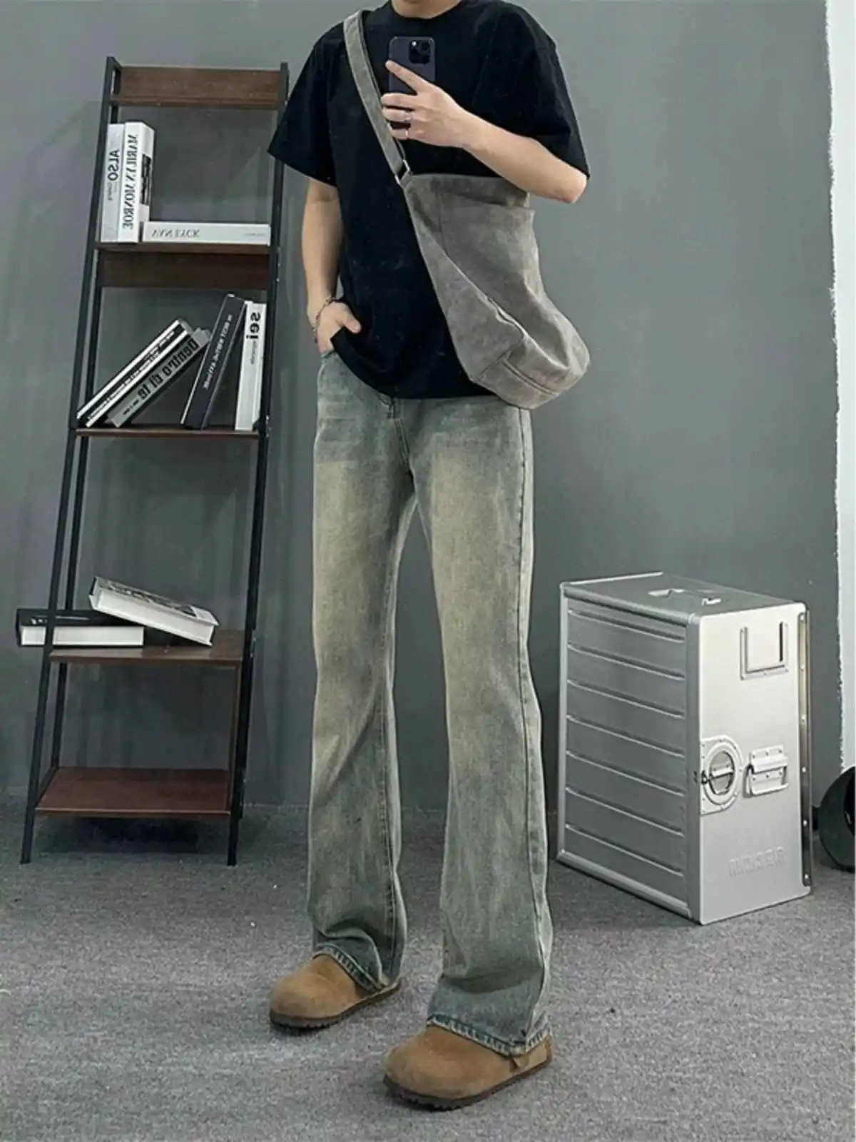 

Американские синие джинсы в стиле ретро, мужские длинные прямые брюки для похудения, джинсовые джинсы с высокой талией для высоких мужчин, осень-зима Faion