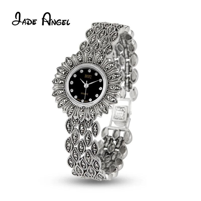 Jade Angel 925 Sterling Silver Retro Wrist Watches Classic Silver Bracelet Hot Sale Real Silver Bangle