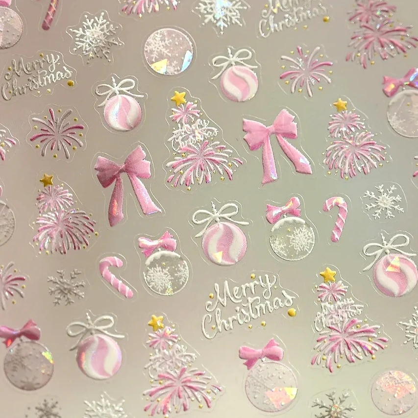 สติ๊กเกอร์ติดเล็บลายคริสต์มาส ต้นคริสต์มาส ดอกไม้ไฟ โบว์ญี่ปุ่น-เกาหลี เกล็ดหิมะ มนุษย์หิมะ ดาว ซานตาคลอส