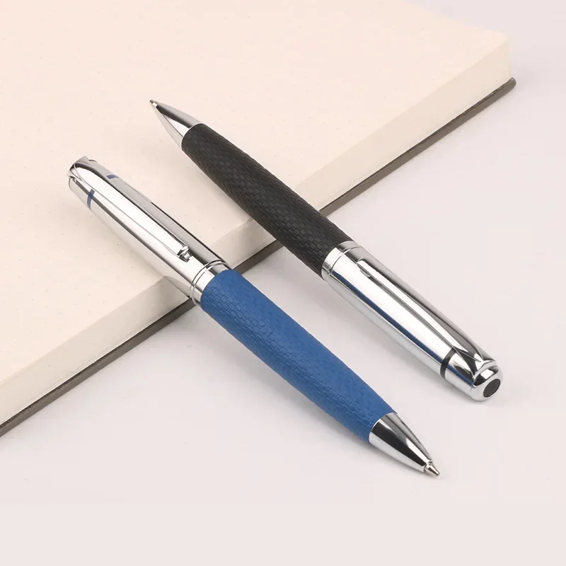 16PCS  Rotating Metal Ballpoint Pen PU Leather Business Advertising Gift Oil Pen