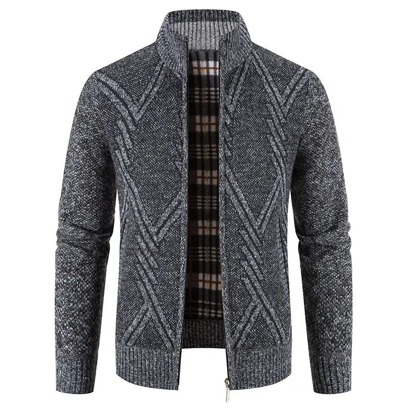 2023Autumn Winter Jacket Men Coats Casual Stand Collar Zip Solid Color Sweater Men Slim Fit Thick Warm Fleece Knitting Pullovers
