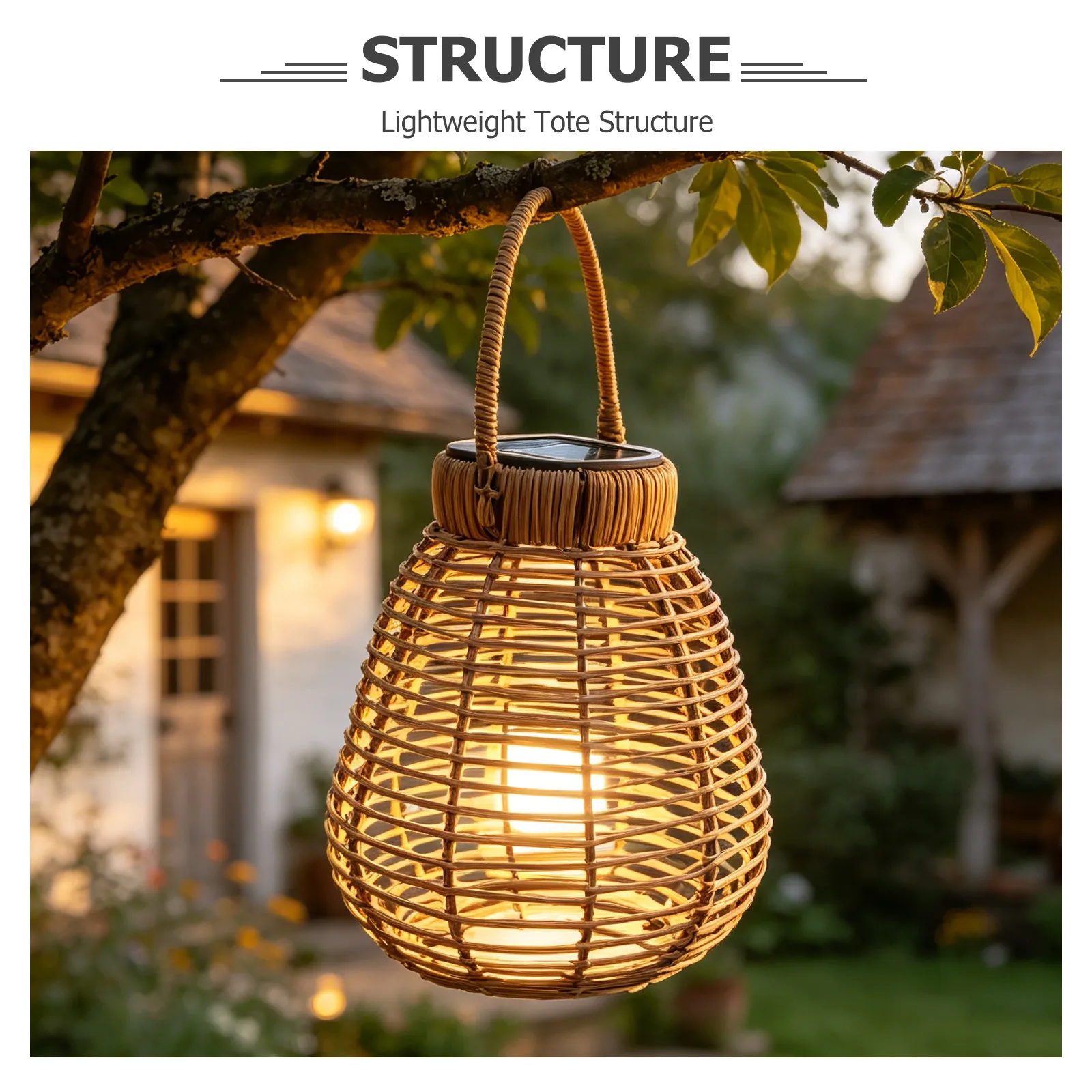 Lantern Solar Rattan Lamp Outdoor Garden Floor Lamps for Porch Rustic Table Coffee Camping Lights - view 5