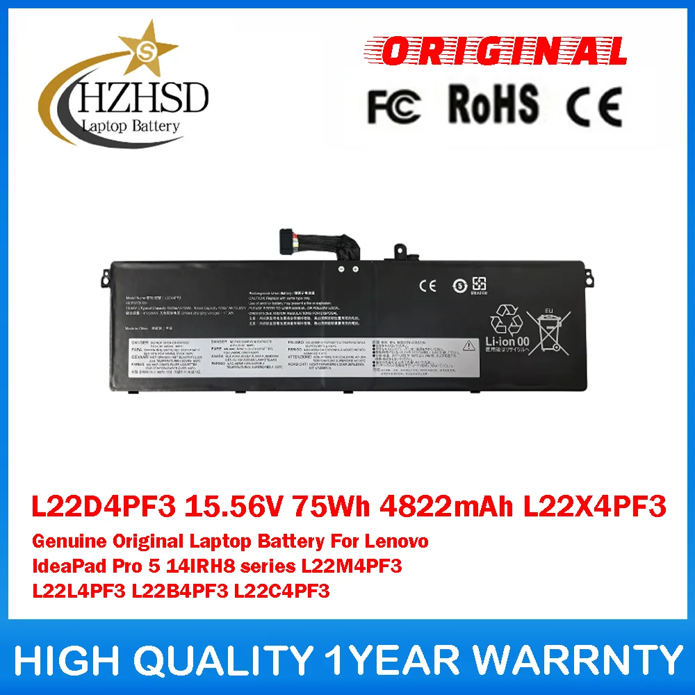 

L22D4PF3 15.56V 75Wh 4822mAh L22X4PF3 Genuine Original Laptop Battery For Lenovo IdeaPad Pro 5 14IRH8 L22M4PF3 L22L4PF3 L22B4PF3