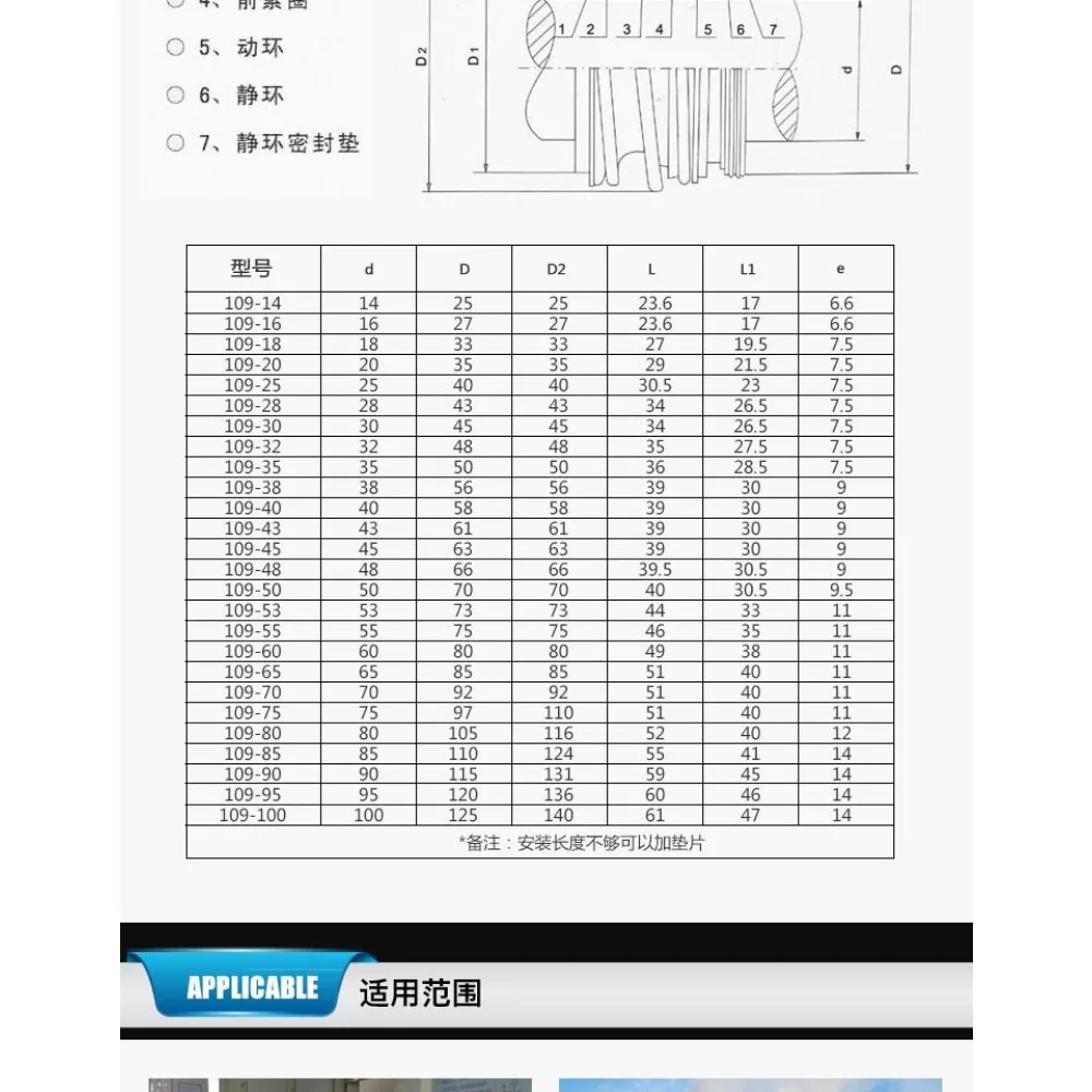 Guangluo Mb1 109 Series Mechanical Seal For ater Pump Nbr Fkm Ptfe Elastomer / S / Ca Face Shaft Sizes 12mm-110mm