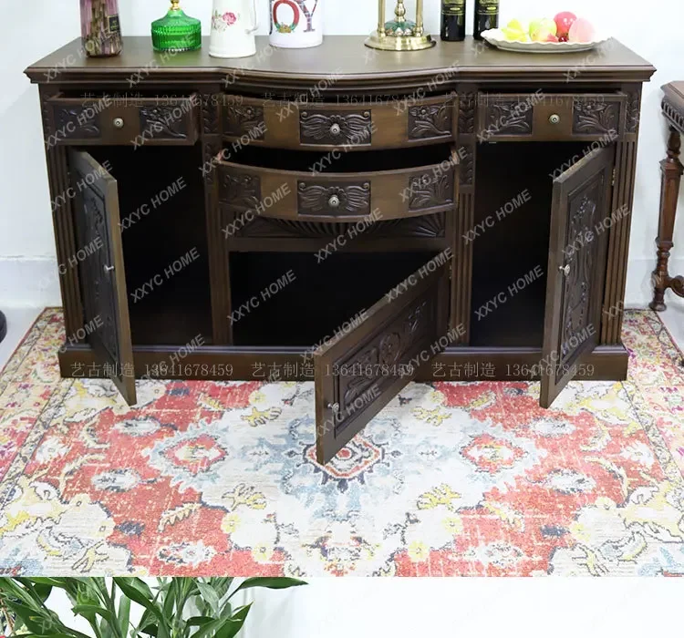 XZ    retro solid wood tenon and mortise curved dining side cabinet against the wall storage cabinet living room wine cab