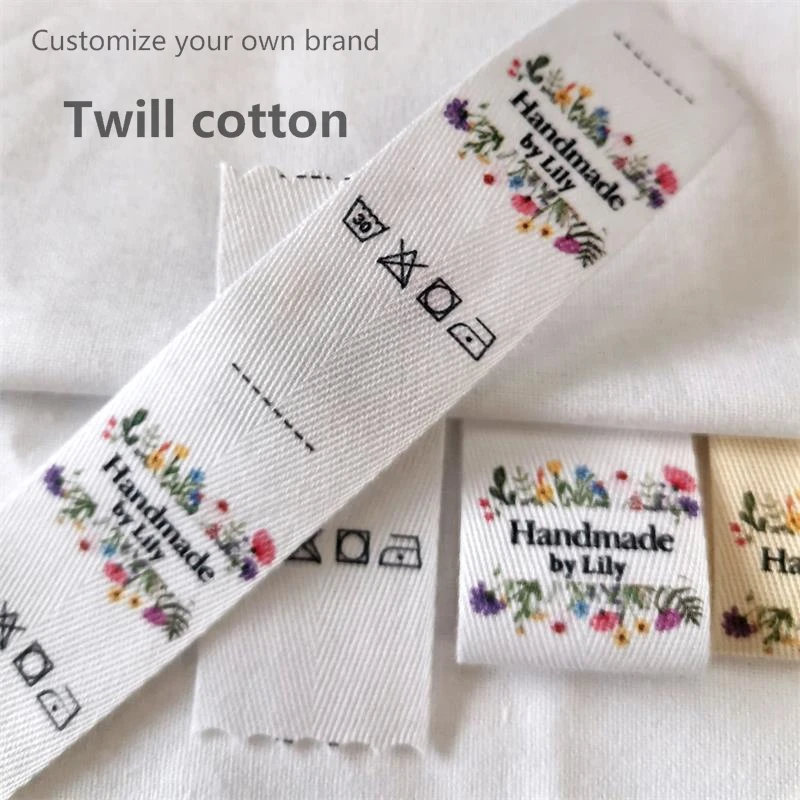 Custom Personalize Twill Cotton Labels Clothing Private Brand Tag Handmade Twill Cotton Color Print Name Brand Labels