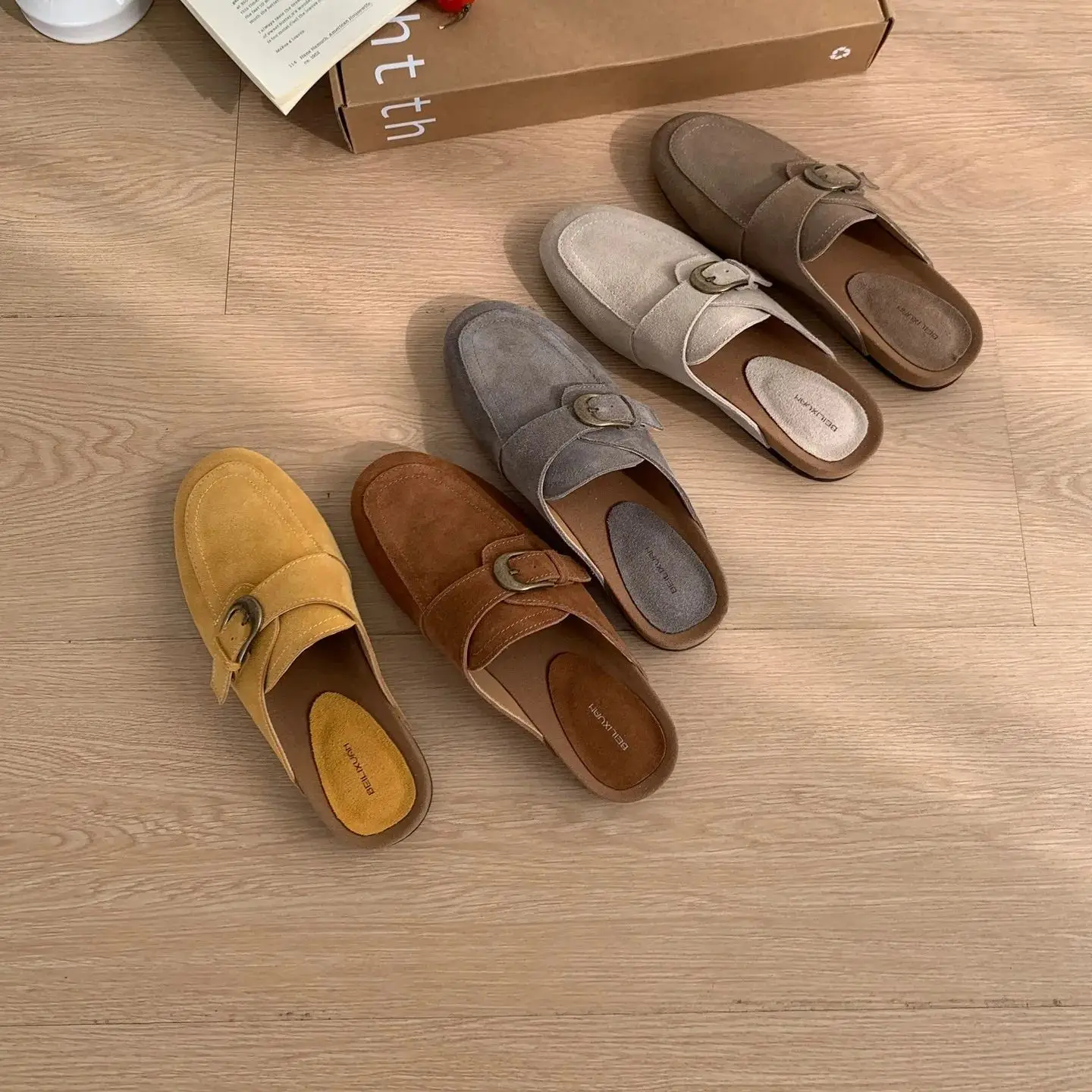 

Женские замшевые мюли-лоферы без застежек, роскошные шлепанцы, новинка Весна-Лето 2026, нескользящие уличные тапочки для прогулок