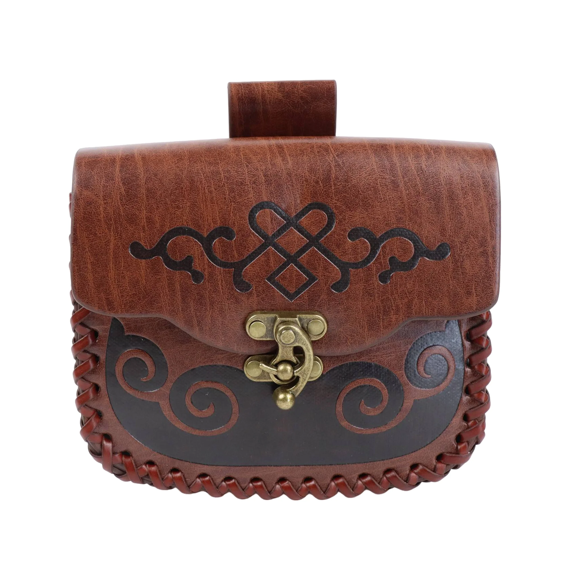 1 حقيبة خصر مطبوعة من الجلد الصناعي في العصور الوسطى، محفظة عملات معدنية من الجلد المنقوش على طراز الفايكنج في العصور الوسطى، دعائم لعب الأدوار في الهالوين #1