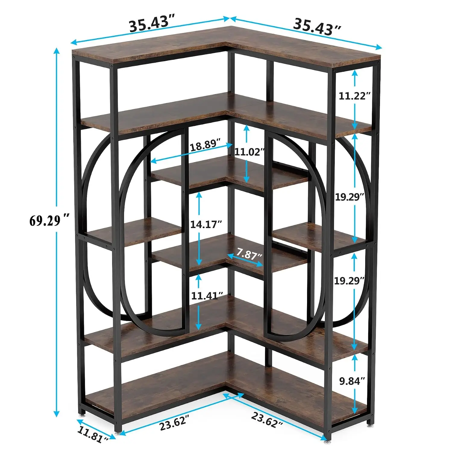 7-Shelf Corner Bookshelf, Large L-Shaped Bookcase Display Rack With Storage, Metal Frame For Living Room Home Office, Customized