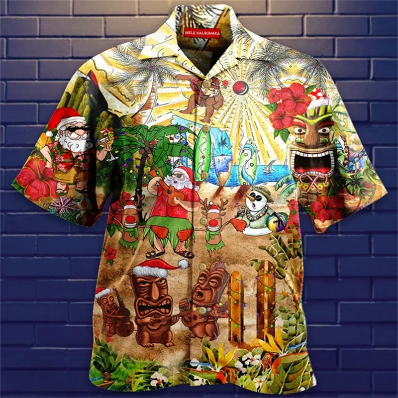 

2024 Tiki Shirts For Men 3d Print Trendy Cool Trend Hawaiian Shirts Men Beach Party Tops Short Sleeves Summer Loose Breathable