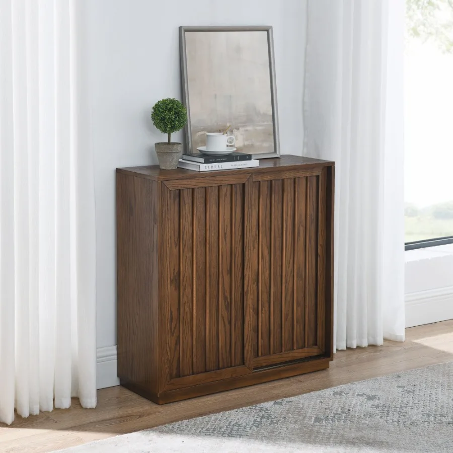 

Mid Century Sideboard with 2 Sliding Door Solid Wood Drative Strips Storage Cabinet for Living Room Kitchen Dining Entryway Hal