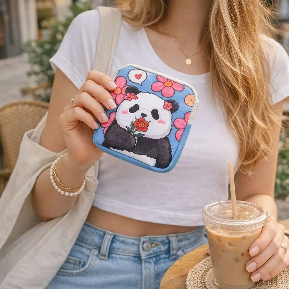 Cute Panda Sanitary Pads Bag Waterproof Earphones Data Cable Storage Period Bag Multi Function Large Capacity Makeup Bags