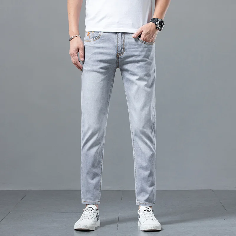 High-End Affordable Luxury Men's Cropped Jeans Summer Thin and Soft Breathable Casual Slim Fit Stretch Fashion Printed Pants