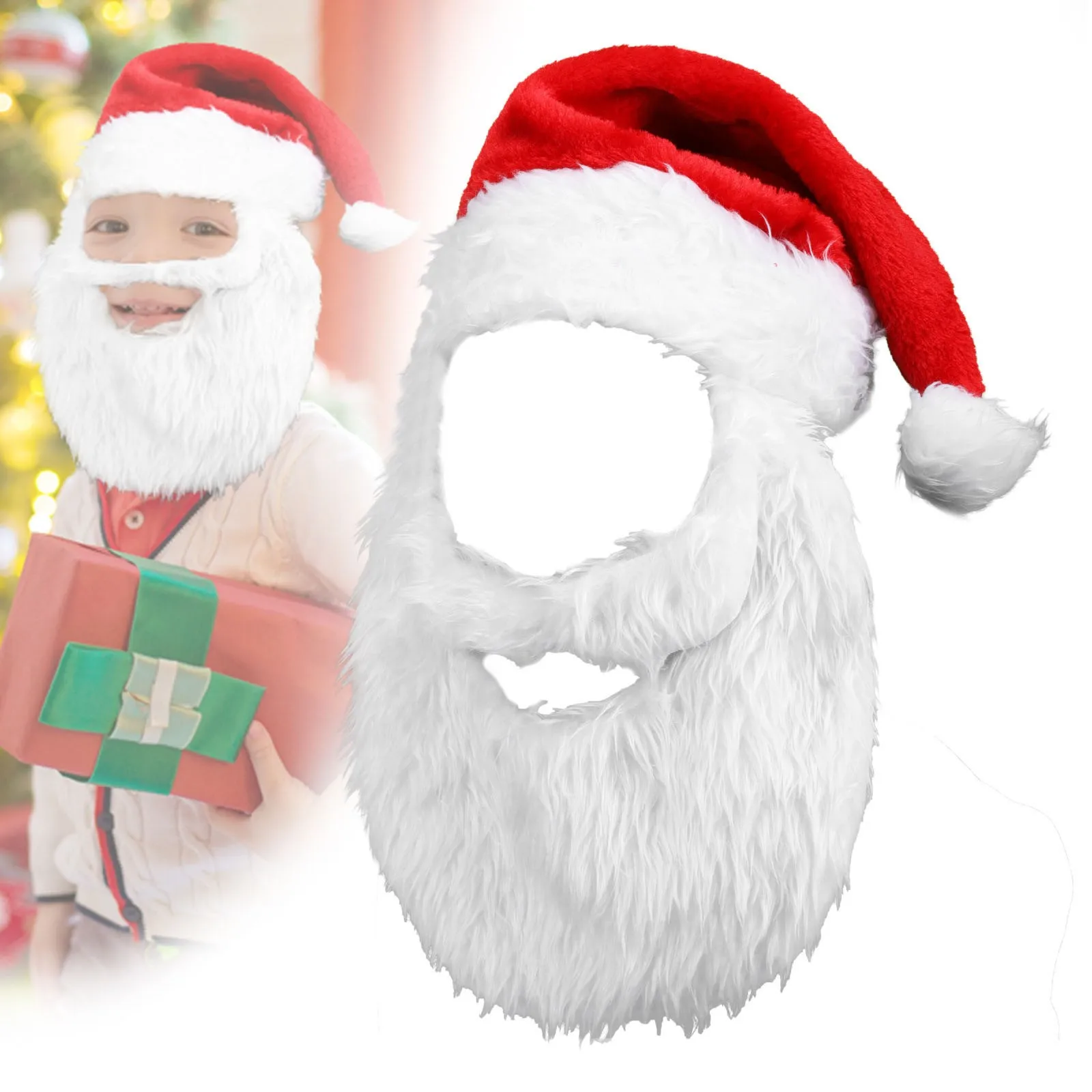 Velour Santa Hat With Plush Beard Christmas Accessory Cute Velvet Cosplay Suits Christmas Atmosphere Decoration Surprise for Kid