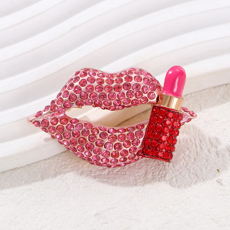 Fashion Creative Lips Lip Brooch Feminine Elegant Tricolor Rhinestone Corsage Pin Personality Jewelry Accessories Badges